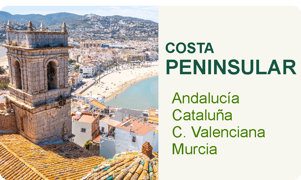 Costa Peninsular. Desitno Andalucía, Cataluña, C. Valenciana y Murcia. desde 228,93€