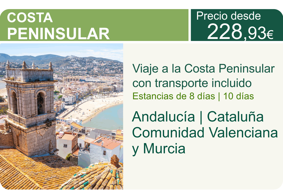 Costa Peninsular. Desitno Andalucía, Cataluña, C. Valenciana y Murcia. desde 228,93€
